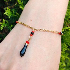 14K Gold Filled Women's Azabache Bracelet Good Luck 7.5" / Figaro Link Bracelet